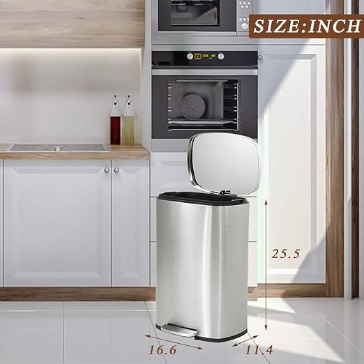 BestOffice 13 Gallon (50L) Trash Can with Lid Garbage Can Commercial Trash Can with Soft-Close Foot Pedal Fingerprint Proof Stainless Steel for Kitchen Home Office Bedroom Bathroom