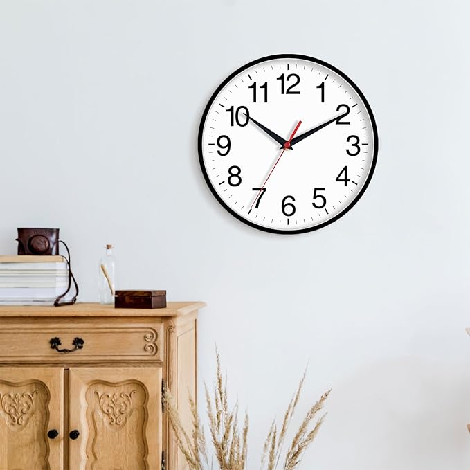 18 Inch Wall Clock, Modern Battery Operated Wall Clocks, Silent Non Ticking Large Analog Clock for Living Room, Office, Home, Bedroom, Kitchen, Bathroom(Black)