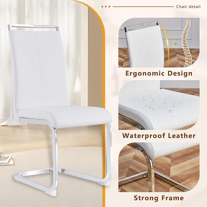63'' Glass Dining Table Set for 4, Kitchen Table Chairs Set of 4, Clear Glass Dining Table with Black unique design Leg and Silver Metal Base, 4 PU Dining Chairs with Metal Legs, Living Room, Kitchen.