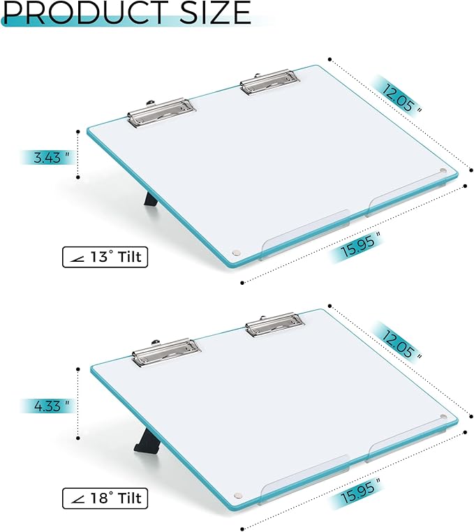 Large A3 Writing Easel Desk Adjustable Dry Erase, Keyboard Stand for Desk, Learning Portable Clipboard Magnetic, White Board Dry Erase Wall Hanging, Slant 13°/18° for teacher students, Teal Blue Frame