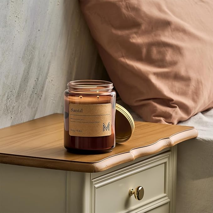 M&SENSE Santal Home Scented Candle | 19.4oz, 115-Hour Burn | Natural Organic Soy Wax | Long-Lasting for Stress Relief and Gifting | for Bedroom,Relaxing SPA,Office