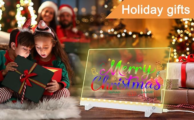 LED Note Board with Colors,LED Drawing Board for Kids, Light Up Acrylic Dry Erase Board with Stand,7 Markers, Rewritable Message Board Creative Fun for Home, Classrooms, Gifts(13.7X 10Inch)