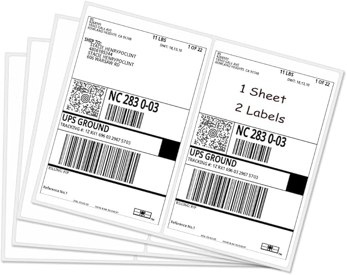 RBHK 8.5 x 5.5 Inches Half Sheet Self Adhesive Shipping Address Labels for Laser and Inkjet Printer, Rounded Corner, 1000 Labels