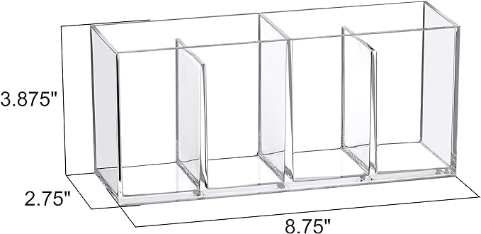 Amazing Abby - Glamour - Acrylic 4-Compartment Makeup Organizer, Transparent Plastic Makeup Brush Holder, Perfect Bathroom Vanity Storage Solution for Makeup Brushes, Eyebrow Pencils, and More