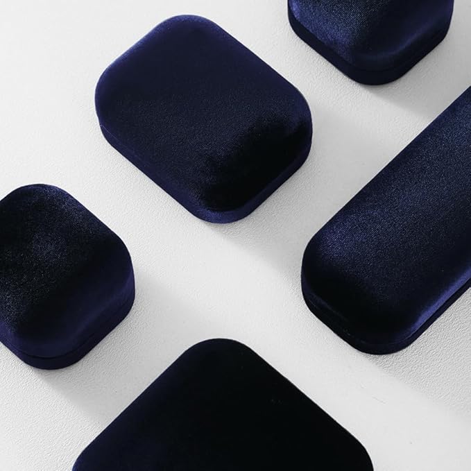 Resilient Velvet Ring Earrings Bracelet Necklace Display Box, Travel Mini Jewelry Organizer Case (Blue, Earrings Box)
