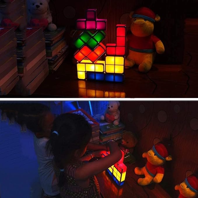 Puzzles Night Light, Tangram Stackable LED 7 Colors Induction Interlocking Desk Lamp 3D DIY Magic Blocks Puzzles for Kids Teens Bedroom Home Decor Ideal Gift for Birthday(USB)