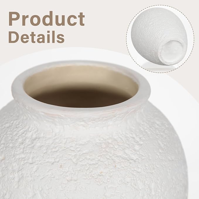 Rustic Ceramic Vase for Home Decor – 6.7" Small Decorative Matte White Vases for Dried Flowers, Pampas Grass, Faux Plants – Modern Farmhouse Boho Table Centerpiece