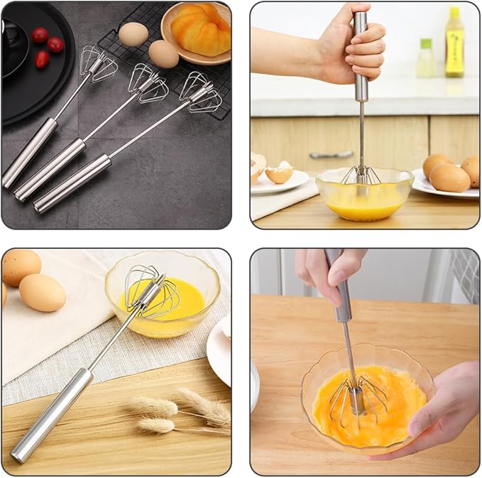 2025 Upgrade Stainless Steel Egg Whisk, Semi-Automatic Hand Push Mixer Stirrer Whisk Blender, Stainless Steel Whisks Blender for Blending, Beating & Stirring (14inch)