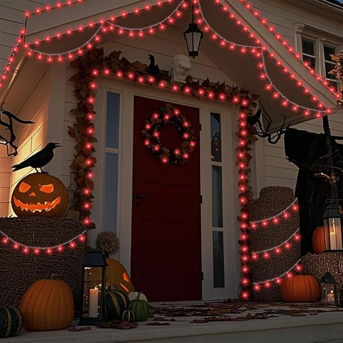 QITONG 165ft 500 LED Red Halloween Lights Outdoor Waterproof, Clear Wire String Lights Plug in, 8 Modes Christmas Light Indoor