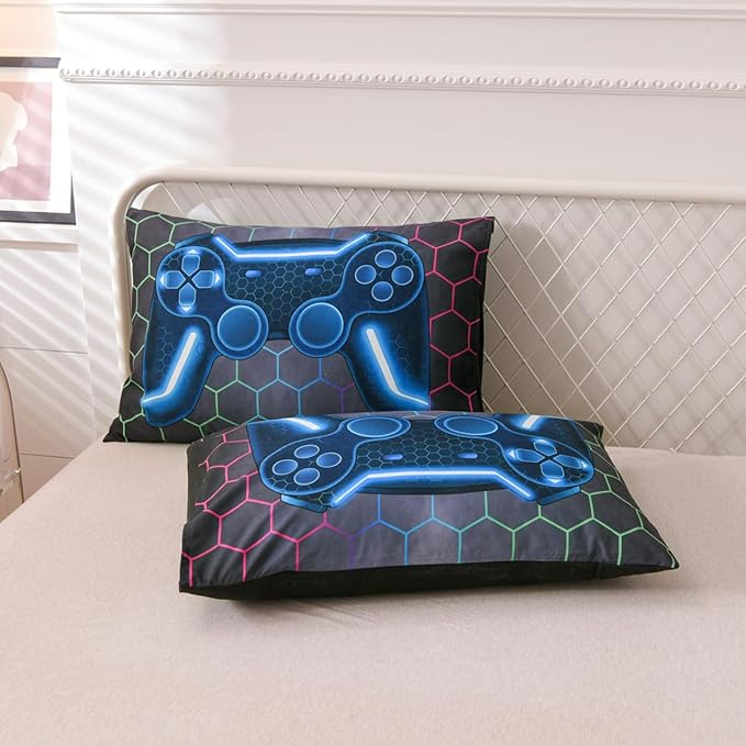 NTBED Game Console Comforter Set for Boys Girls Kids 3D Gaming Geometric Lightweight Microfiber Gamer Bedding Sets (Multi, Twin 5Pcs)