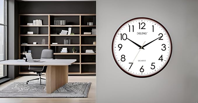 13 Inch Round Wall Clock Silent Non-Ticking Battery Operated Large Display Analog for Living Room Bedroom Study and Kitchen Decor (Red)