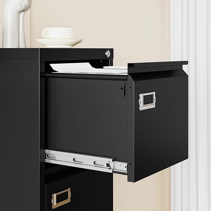2 Drawer File Cabinet with Lock,Vertical Filing Cabinet for Home Office,Metal File Cabinets with Lock,Storage Files for A4/ Legal/Letter, Require Assembly, (Black)