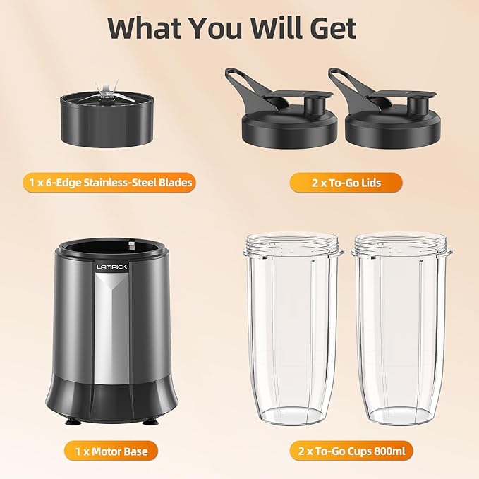 Smoothie Blender, 1300W Personal Blender for Smoothies, Shakes and Nutrient Extractions with 2pcs BPA-Free 27oz Portable To-Go Bottles