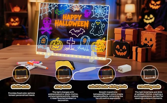 Lumiboard Led Drawing Board with 7 Colors,12"X8" Acrylic Dry Erase Board with Light, Include Adapter, Hanging Chain, Led Drawing Board for Kids with Stand,Birthday and Halloween Gifts for Kids