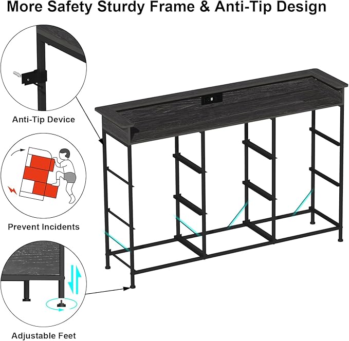 EXOTICA Black Dresser with Charging Station 9 Drawers Dresser with LED Light and USB Ports Fabric Dressers for Bedroom Hallway Entryway Closets Sturdy Steel Frame Wood Top