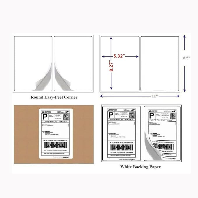 MFLABEL ®Round Conrner Half Sheet Shipping Labels 2-UP Click-n-Ship Mailing Postage Labels(500Labels)