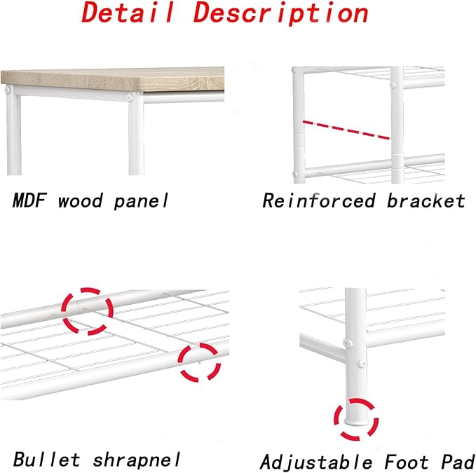 Shoe Rack Organizer 6 Tier for Closet Entryway Free Standing Metal Storage Shoe Shelf with MDF Top Board,White+Oak