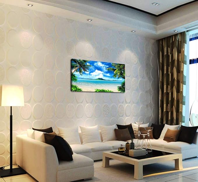 DZL Art S72774 Canvas Wall Art Ocean Waves Coconut Trees on Sands Beach Seascape Scenery Painting Nature Picture for Bedroom Home Office Wall Decor