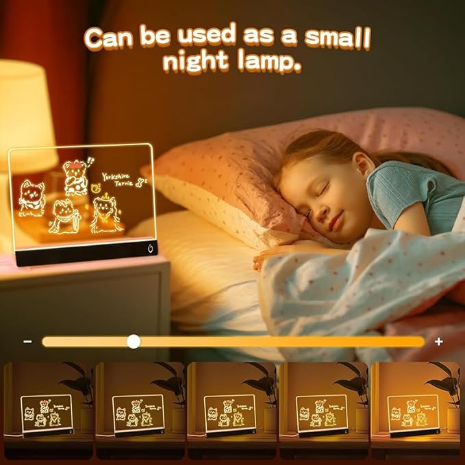 LED Note Board with Colors, 11.8"X7.9" 4 Modes &6 Colors Acrylic Dry Erase Board with Light, Include Adapter, Hanging Chain, Led Drawing Board for Kids with Stand, 7 Markers