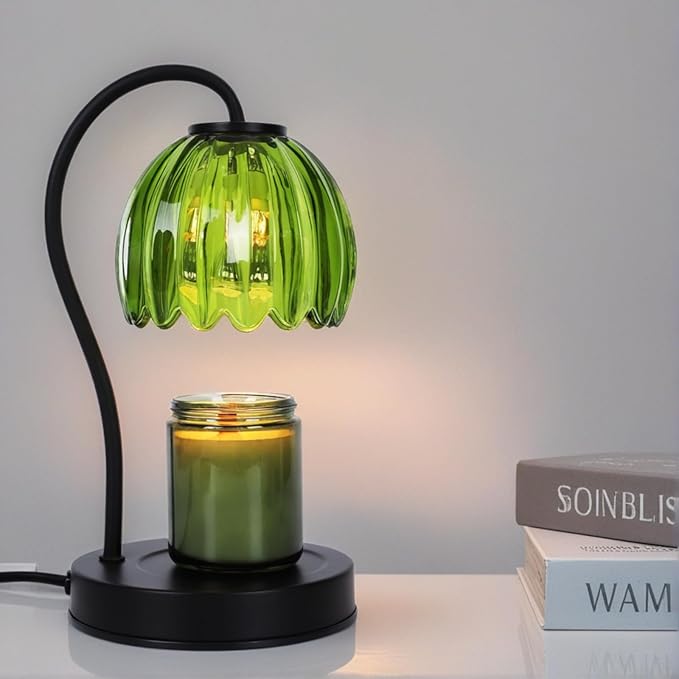 Dimmable Flower Candle Warmer Lamp with Timer, Aromatherapy Candle Lamp for Scented Candles, Modern Green Glass Candle Lamp Warmer Gifts for Her, Birthday/Housewarming/Back to School Gift