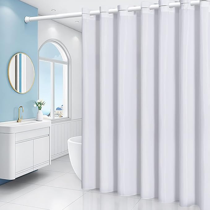 No Hook Fabric Shower Curtain,Small Stall Shower Curtain Liner,Bathroom Curtains with 6 Plastic Split Grommets,Waterproof & Machine Washable,White,Half Narrow 48x72 Inch