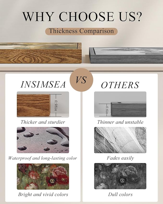 InSimSea Square Framed Canvas Wall Art, Landscape Room Decor Classical Scenery Vast Valley Grassland Oil Paintings Canvas Art Wall Decor, Home Decor for Living Room, Bedroom, Bedroom, Office 8"x8"