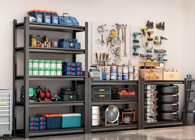 5-Tier Heavy Duty Garage Shelving Unit – 3000 lbs Adjustable Metal Storage Rack, Tool-Free Assembly, Rustproof Steel Organizer for Basement, Pantry, Warehouse, 63" H x35.43 W x 15.8" D