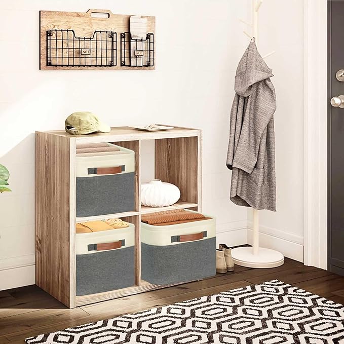GhvyenntteS Large Fabric Storage Baskets for Shelves with Metal Frame Opening & Hard Bottom Board, Collapsible Fabric Storage Bins for Shelves with Handles (15x11x9.6 Inch, 6 Pack, Grey)