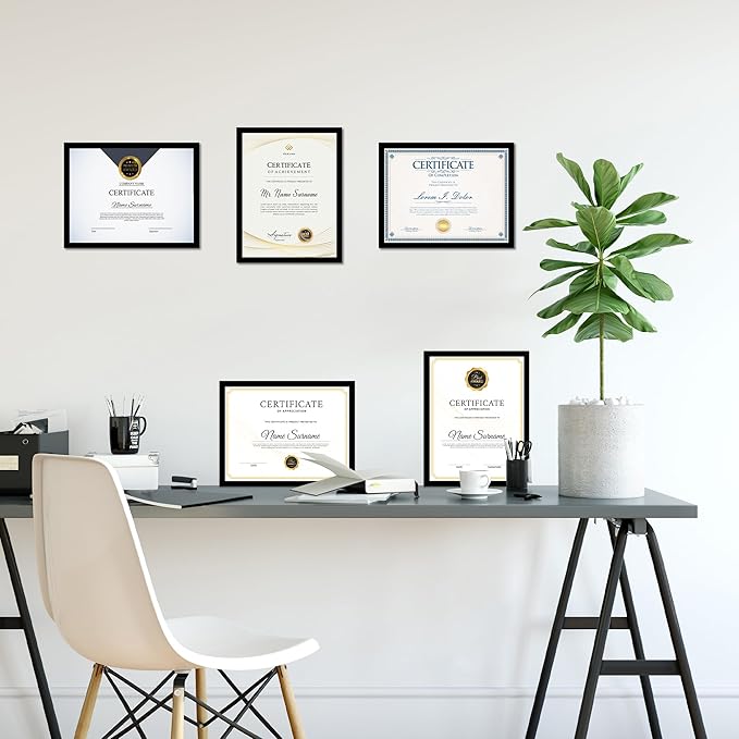 8.5x11 Picture Frame Black, 8.5 by 11 Award Certificate Diploma Document Frames for Wall or Tabletop Display, 1 Pack