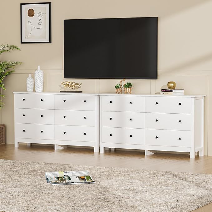 White Dresser for Bedroom, Dressers & Chests of Drawers with Large Drawer, Wooden Double Dresser for Bedroom, Closet
