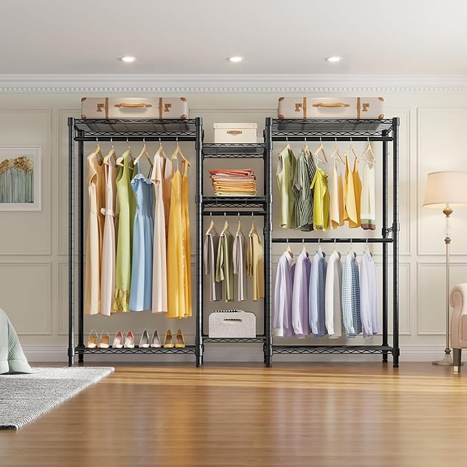 VIPEK Classic V6 Wire Garment Rack Heavy Duty Clothes Racks with Shelves, Freestanding Portable Wardrobe Closet Rack for Hanging Clothes Closet System 68.9" L x 15.7" W x 76.4" H, Load 850LBS, Black