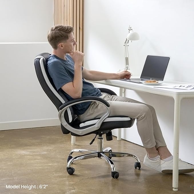 NEO CHAIR Office Desk Ergonomic Gaming Chair High Back Adjustable Computer Chair with Wheels and Lumbar Support Comfy Leather Executive Swivel (Black)