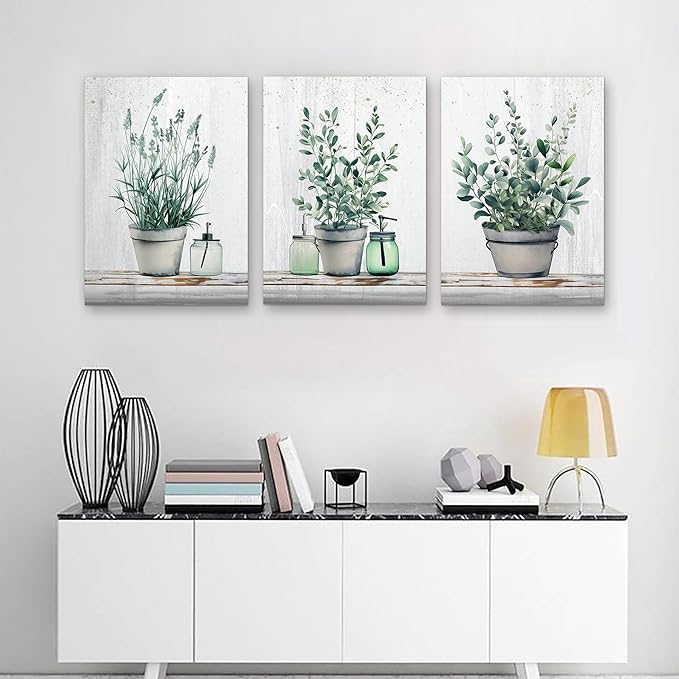 MHARTK66 Large Wall Decor For Bedroom Canvas Wall Art Paintings For Kitchen Dining Room Wall Decoration For Living Room Office Decor Green Leaf Vase Wall Pictures Artwork For Home Walls 20x28in