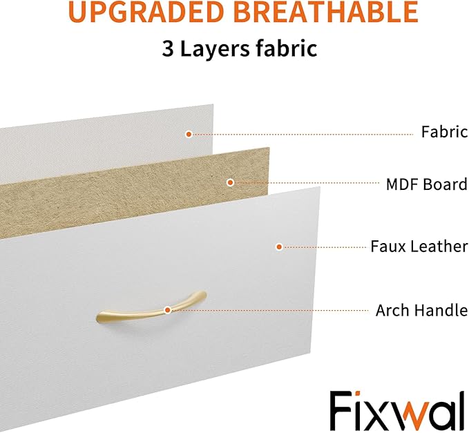 Fixwal Dresser for Bedroom with Power Outlets and LED Lights, White 55" TV Stand with 8 Drawers, Fabric Chest of Drawers with PU Finish for Living Room, Entryway