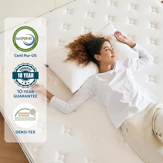 Queen Mattress, 10 Inch Hybrid Mattresses with Pocket Springs, Medium Firm Queen Size Mattress in a Box, Upgraded Support