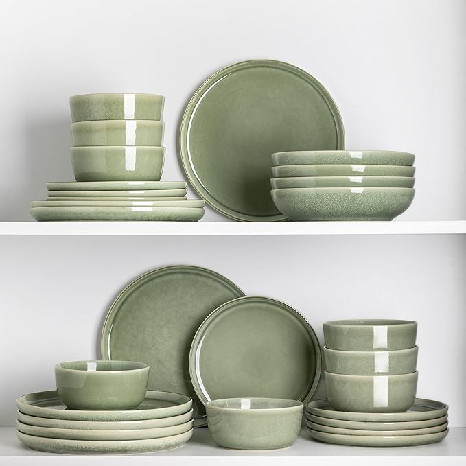 AmorArc Stoneware Dinnerware Sets,Round Reactive Glaze Ceramic Plates and Bowls Sets,Highly Scrath Resistant | Dishwasher & Microwave Safe,Service for 8 Dishes Set (24pc)