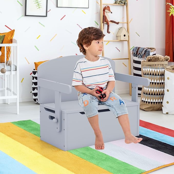 Costzon Kids Table and Chair Set, Convertible Toy Storage Bench with Built-in Handle for Kindergarten, Preschool, Kids Room, Playroom, Wood Reading Nook for Toddler Boys Girls Ages 3 to 7 (Grey)