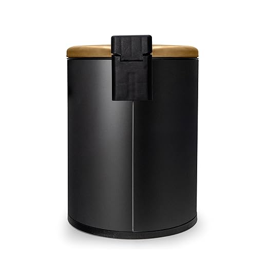ACENTO 1.3 Gal Round Bathroom Trash Can with Lid – Stainless Steel Small Trashcan with Soft Close Pedal & Removable Liner – Compact Waste Bin for Bathroom, Bedroom, Dorm, Office – Matte Black & Gold