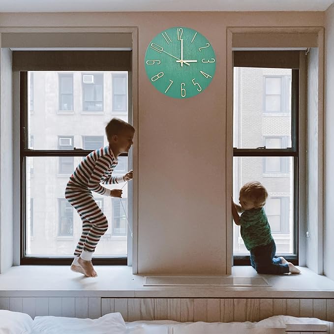 Faupugh 12 inch Silent Wall Clock, Battery Powered Wall Clock, Suitable for Home, Office, School, Kitchen, Bedroom, Living Room (Grass Green)