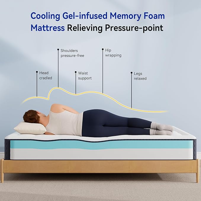 ONENICE 12 Inch Mattress Queen, Cooling Gel‑Infused Memory Foam Mattresses in a Box, Imitation Cotton Fabric with 3D Down Alternative Filling Pillowtop CertiPUR-US® Certified, Fiberglass-Free