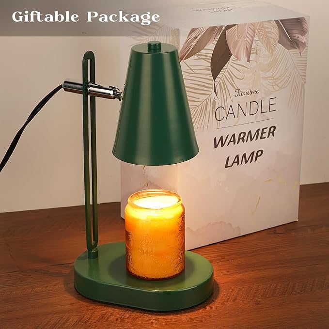 Green Candle Warmer Lamp with Timer, Adjustable Dimmable Candle Lamp Warmer, Candle Lamp with 2 Bulbs for Jar Candles & Scented Wax, Christmas Gifts, Candle Warming Lamp for Bedroom Living Room