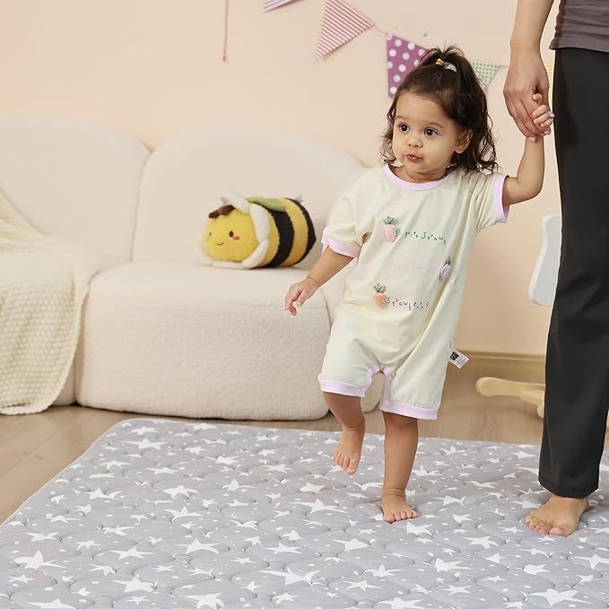Viviland Baby Play Mat 50" x 50", Extra Thick Big Baby Mat for Baby/Toddler, Non-Slip & Machine Washable (Grey Star)