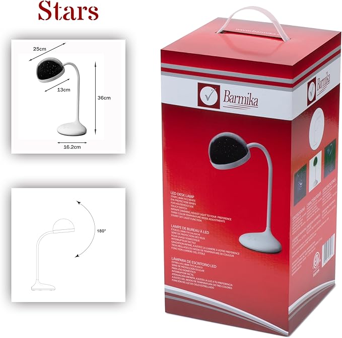 Cute Desk Lamp for Kids, Dimmable, Bright LED Study Light for Desk, Bedside Lamp with Star Projector Night Light for Kids Room Decor, Back to School Supplies, Funny Gift for Boys, Girls, Teens, White