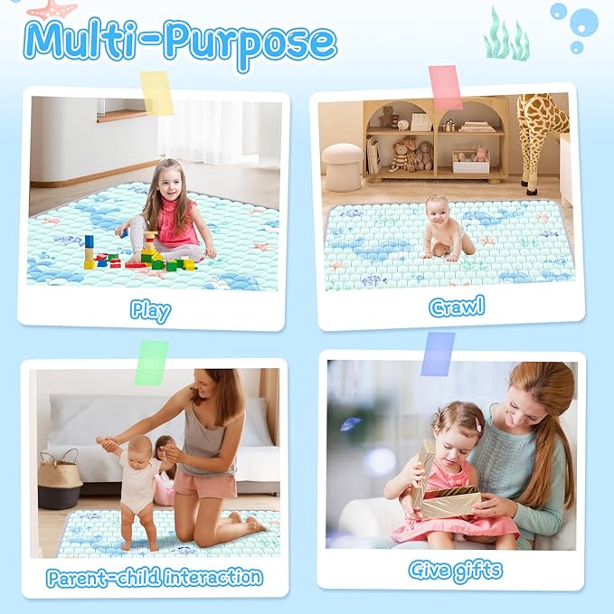 Baby Play Mat 79x71 inch - Thicker Soft Baby Cushioned Playmat for Playpen - Extra Large Anti- Slip Crawling Play Mats for Babies Toddlers Infant - Foldable & Machine Washable Baby Floor Play Mat