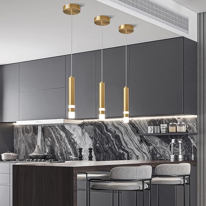 Modern Pendant Light Kitchen Fixture Dimmable LED Gold Mini Pendant Lighting fo Kitchen Island Bedroom Bedside Table Small Pendant Lights (1-Pack)
