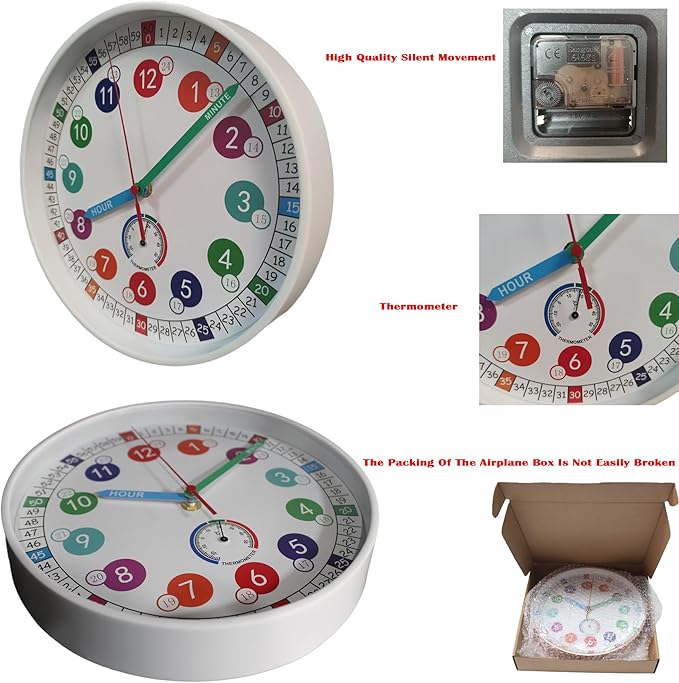 Learning Time Clock for Kids ,10Inch Colorful Clock Face Silent Clocks,Bedroom,Kitchen,Classroom,Décor at School, Clear Digital Wall Clock for Kids Room (Peach Pink)