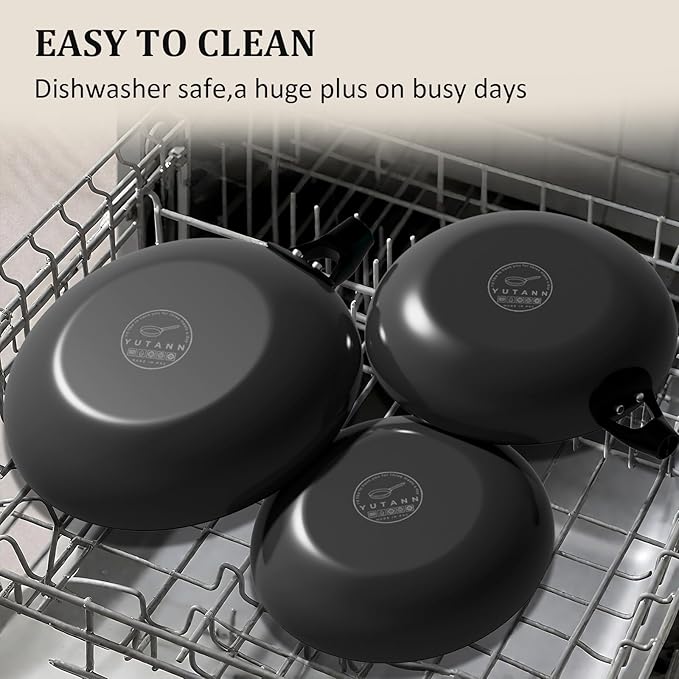 YUTANN Nonstick Frying Pan 10 inch, Ceramic Cast Iron Skillet, Lightweight Pre-seasoned Cast Iron Pan with Detachable Handle, Dishwasher & Oven Safe, Free of PFAS and PFOA