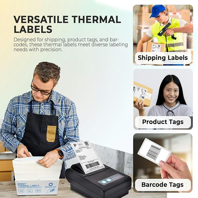 4x6 Thermal Labels (Total of 1000)- 2 Packs of 500 Fanfold Direct Thermal Shipping Labels. Thick, Commercial Grade, Waterproof, Smudge Proof Address & Mailing with Strong Adhesive & Perforated Sticker