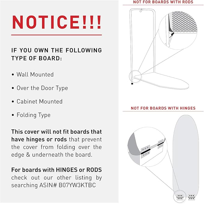 TIVIT Ironing Board Covers - Made in Italy - 12 x 42 Durable Alumitek PRO Heat Reflective Silicone Pads are Scorch & Stain Resistant - Made w/3 Layers of Padding, 3 Fastener Straps & Pull Bungee Cord