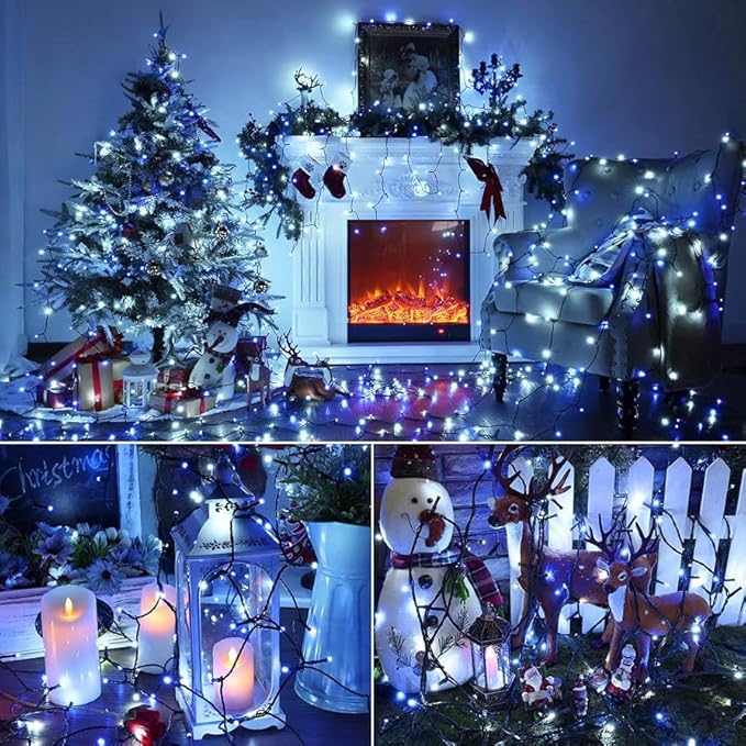 QITONG 500 LED String Lights Green Wire Blue and White Led